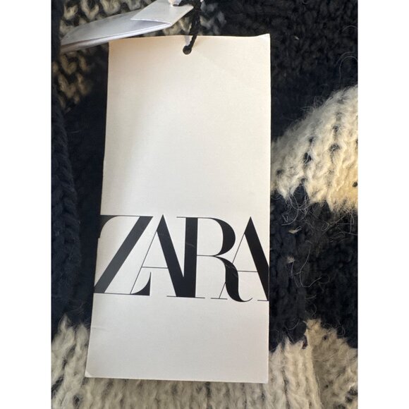 ZARA Striped Small Button-Up Cardigan Sweater Navy Blue & Cream Cotton Blend NWT - Picture 6 of 13